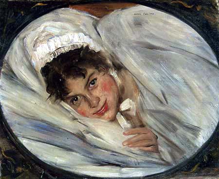 Lovis Corinth - A girl's head in the pillow